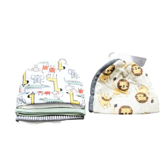 Infant/Newborn Animal Safari Cotton Lightweight Stetchy Cap Beanies- Lot of 5 - Picture 1 of 4
